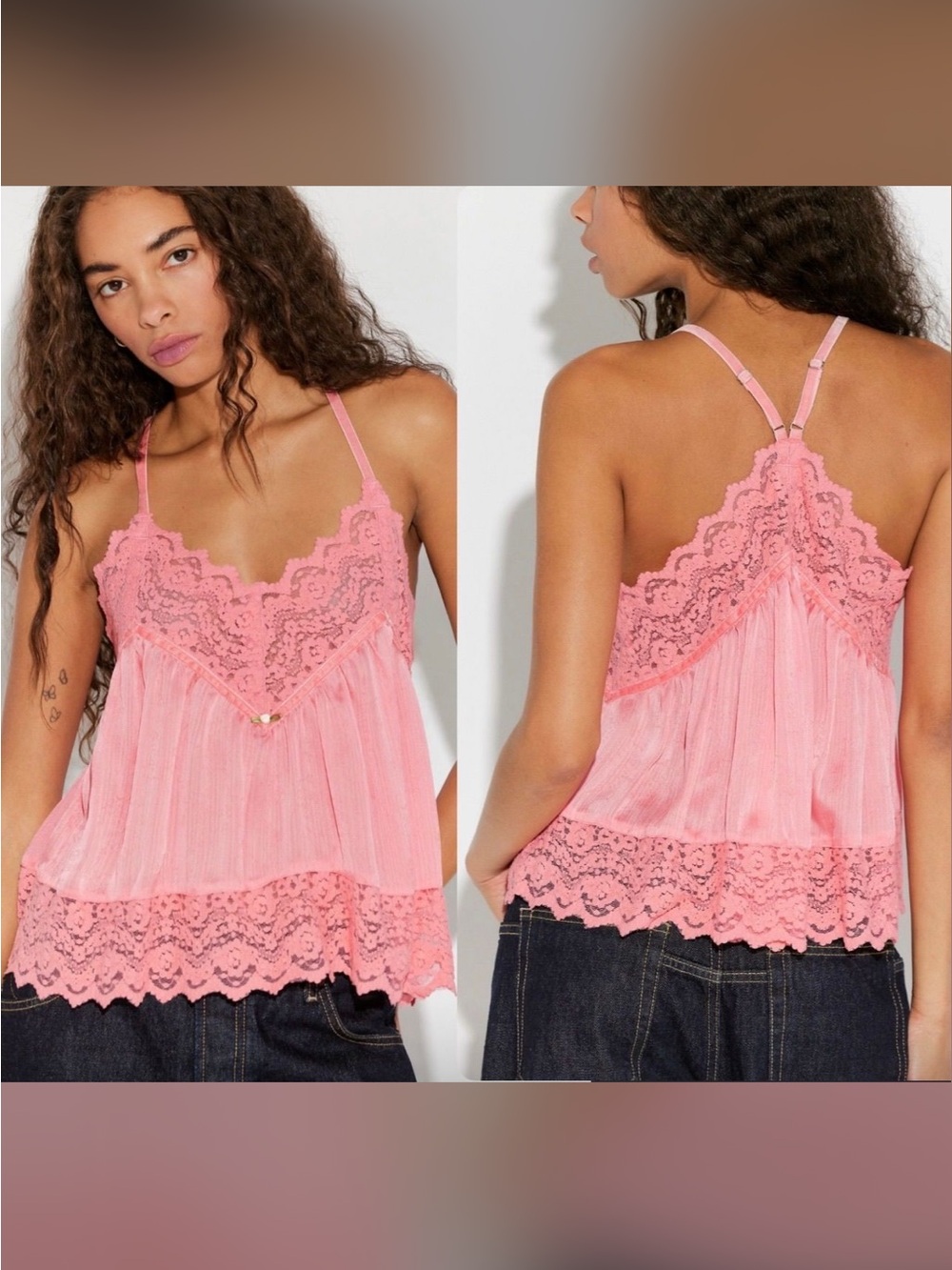 Free People Lace-Trim Pink Camisole